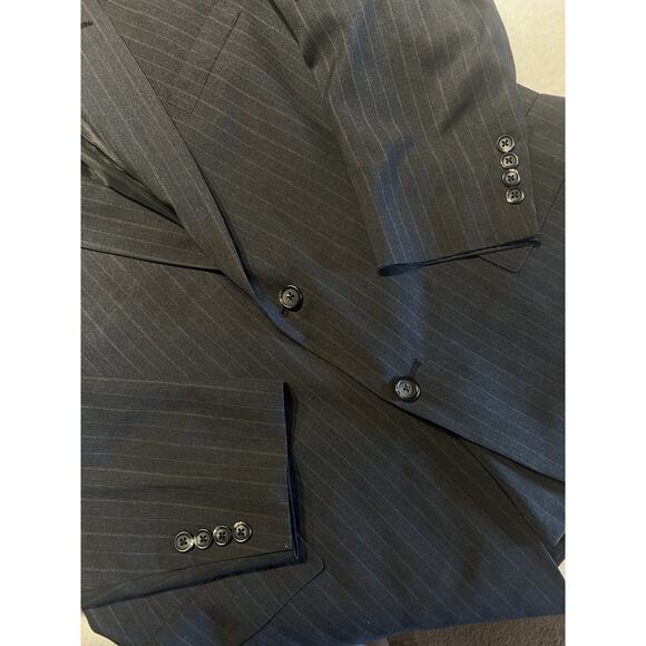 Vtg Society Brand by Hartmarx 44R Gray with Blue Red Chalk Stripe Blazer Jacket - Picture 9 of 16